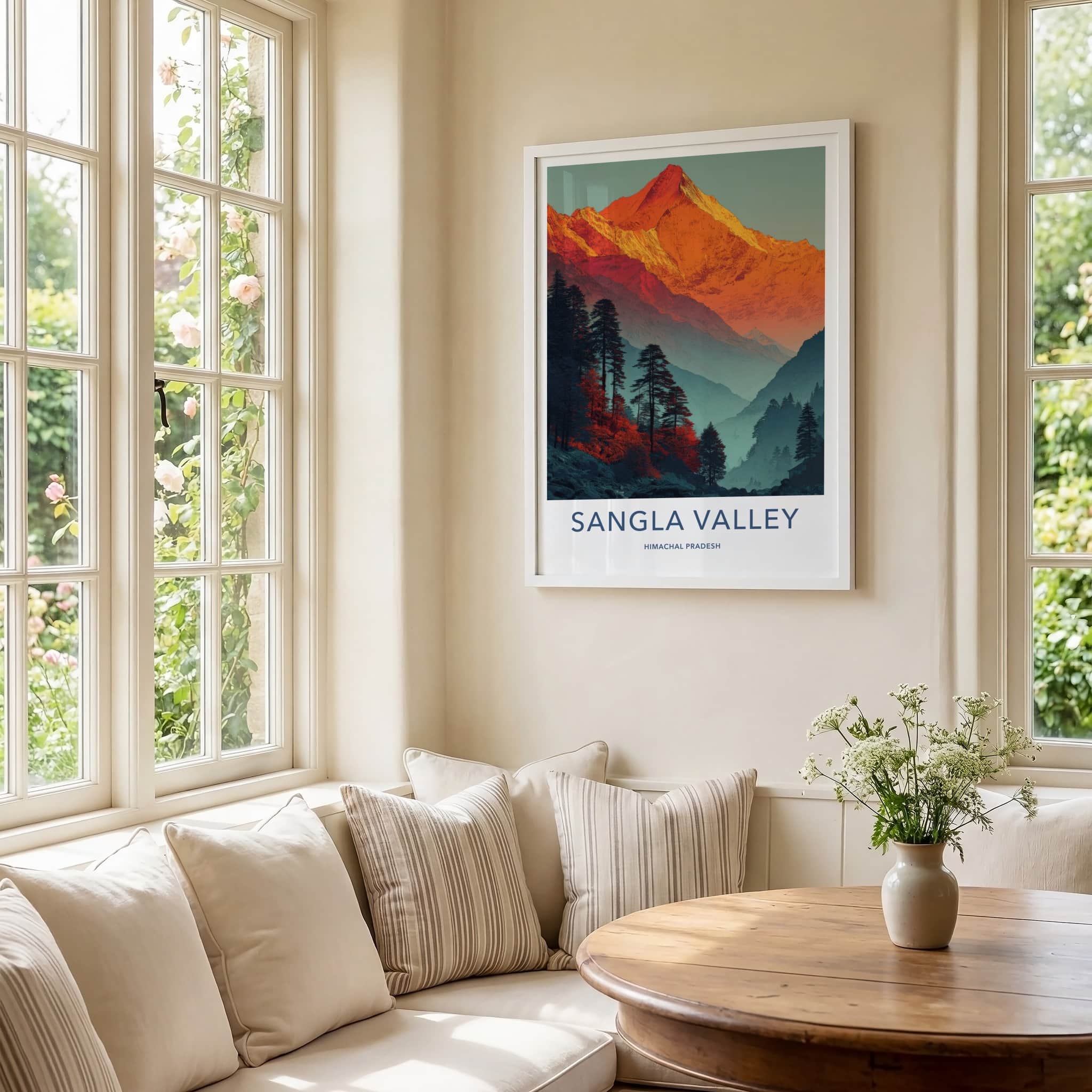 Sangla Valley Poster - India Himachal Pradesh Orange Peaks Wall Decor