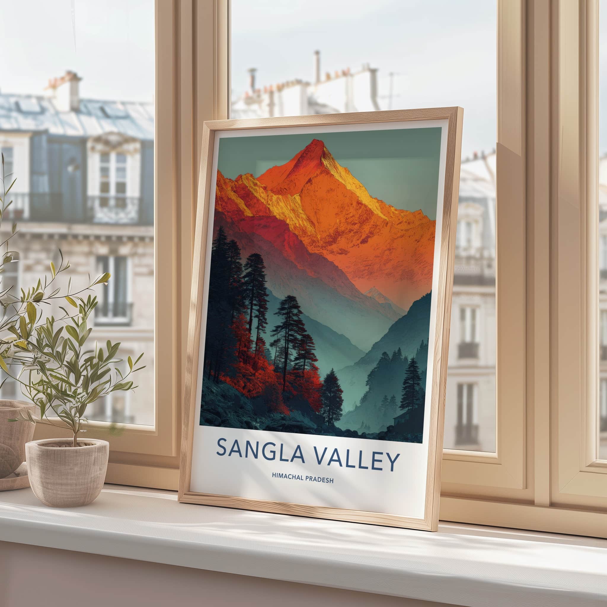 Sangla Valley Poster - India Himachal Pradesh Orange Peaks Wall Decor