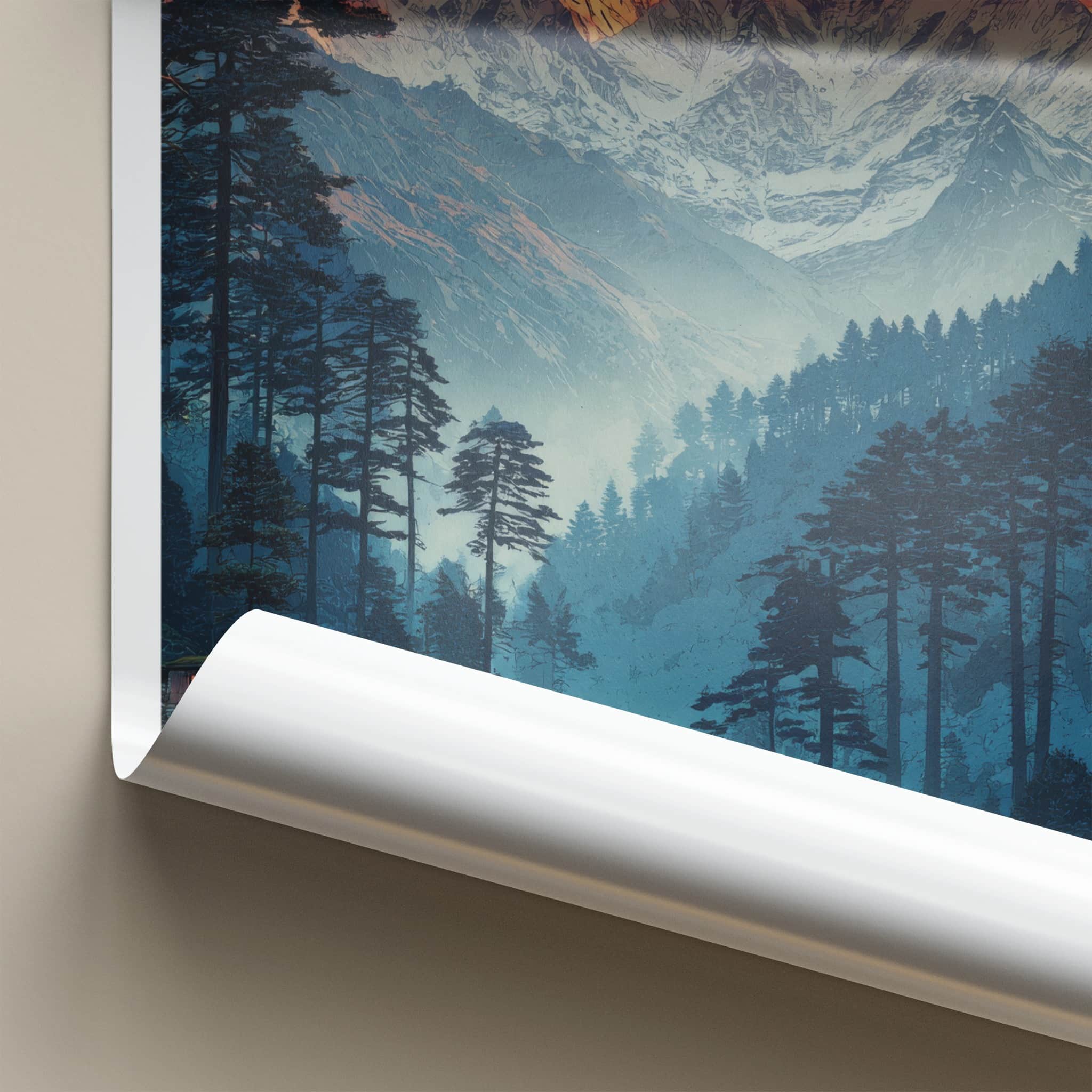 Sangla Valley Poster - India Travel Print - Sunset Peak Forest Home Decor
