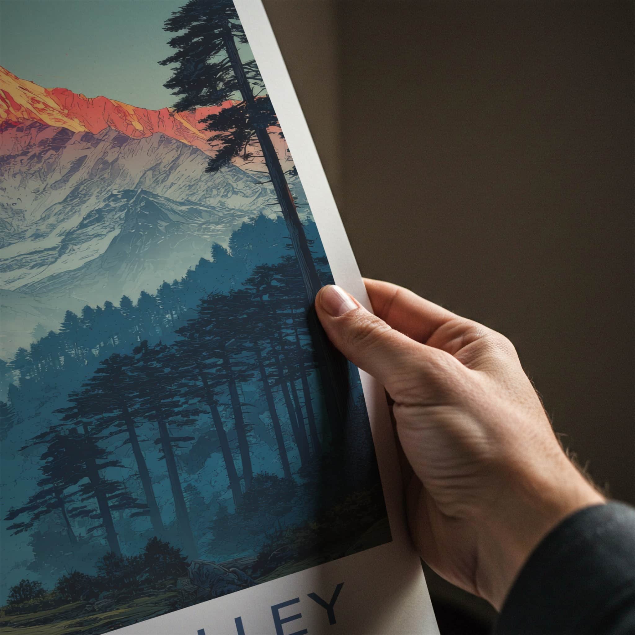 Sangla Valley Poster - India Travel Print - Sunset Peak Forest Home Decor