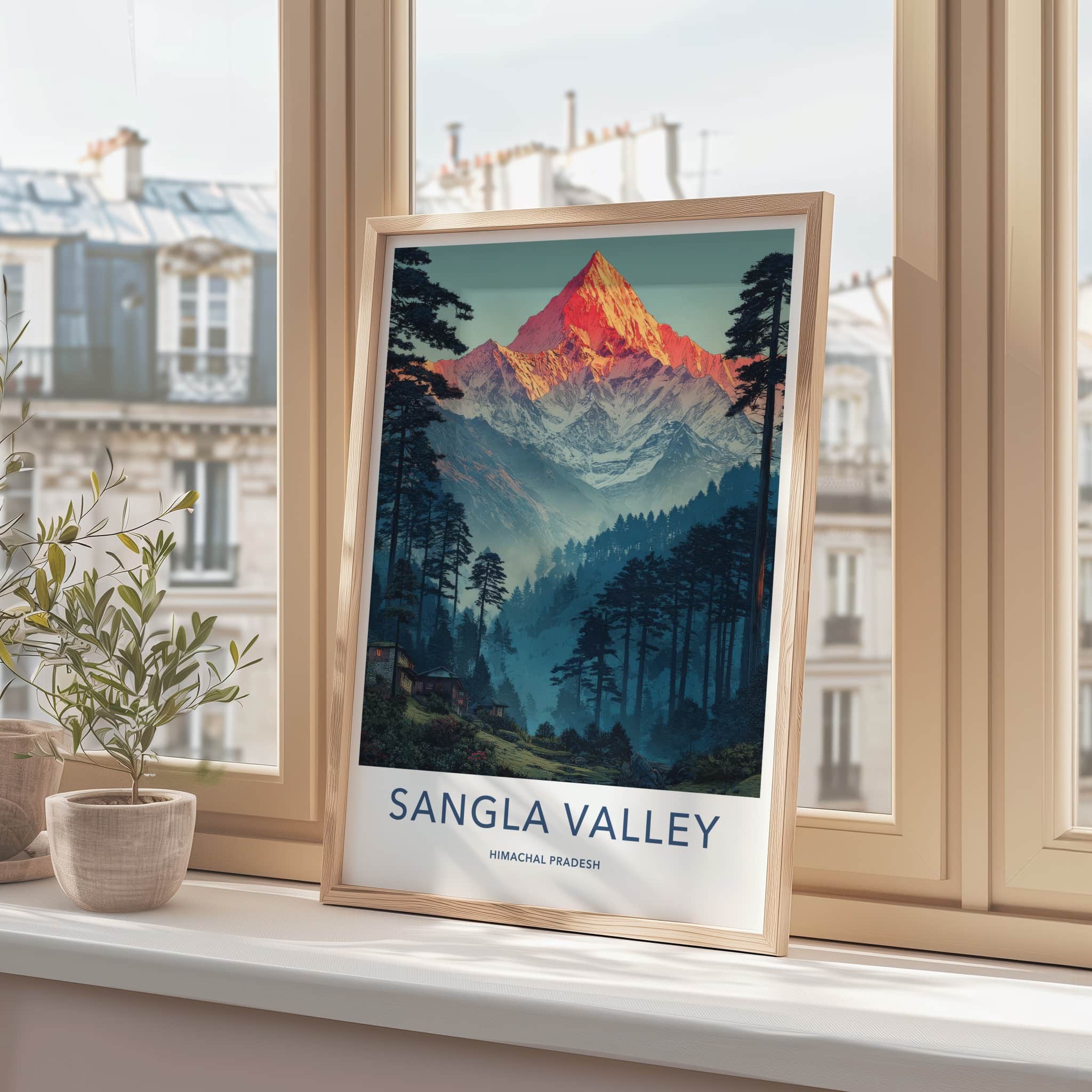Sangla Valley Poster - India Travel Print - Sunset Peak Forest Home Decor