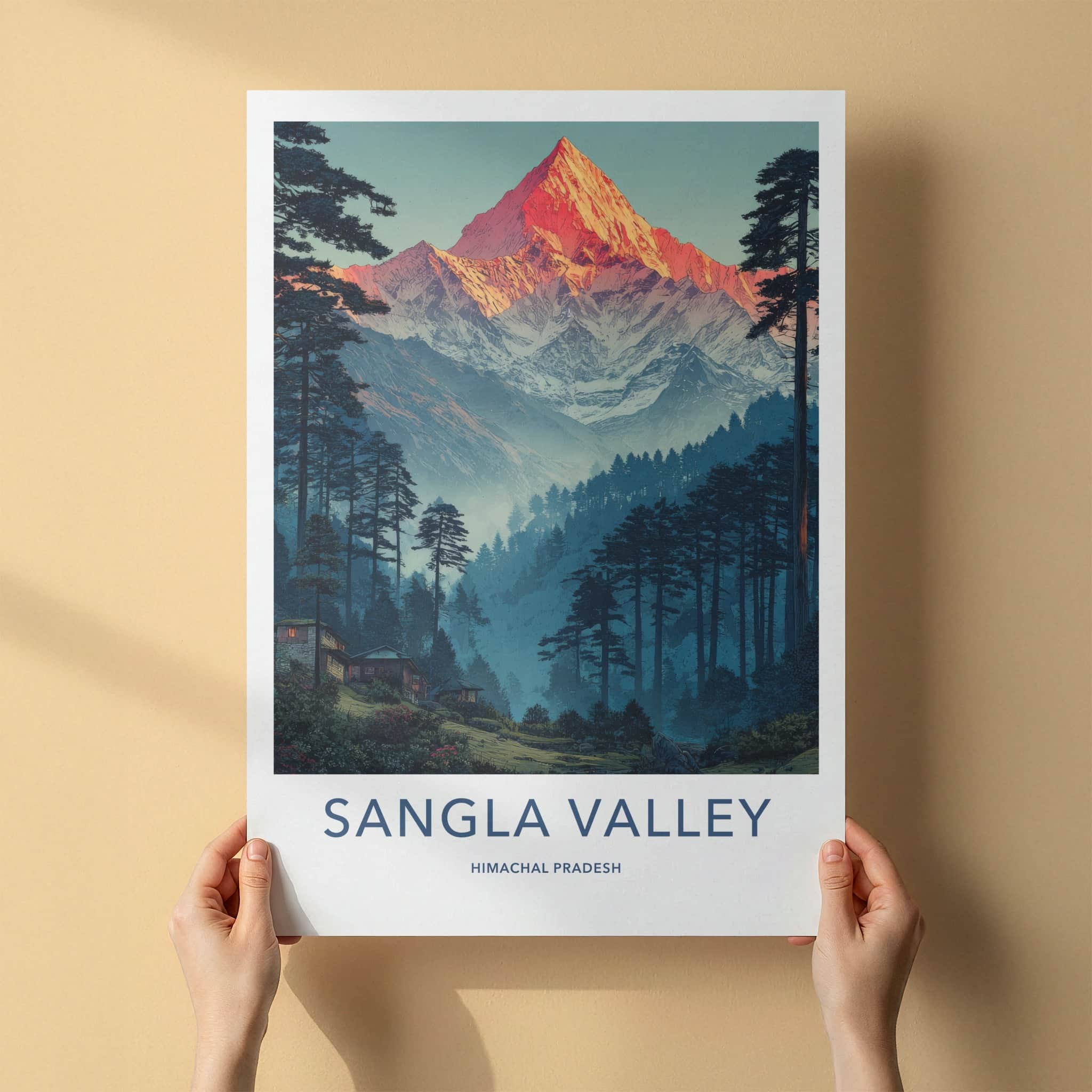 Sangla Valley Poster - India Travel Print - Sunset Peak Forest Home Decor
