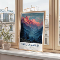 Sangla Valley Poster - India Wall Art - Himachal Pradesh Red Sunset Peaks Gift