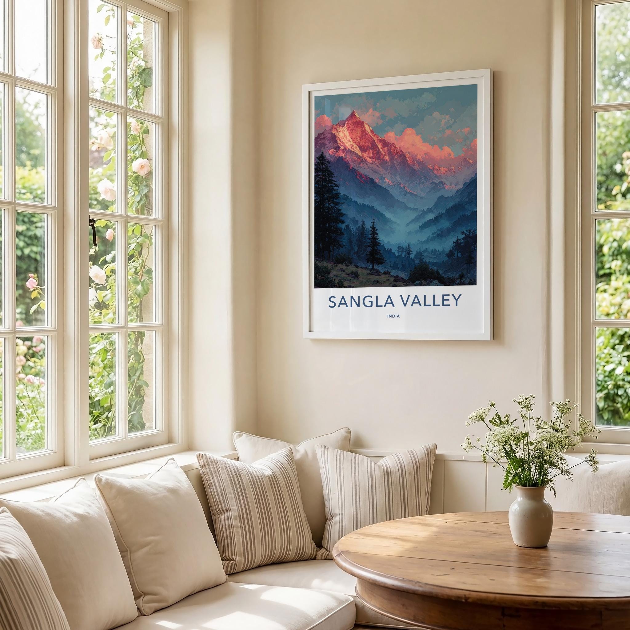 Sangla Valley Poster - India Wall Art - Himachal Pradesh Red Sunset Peaks Gift