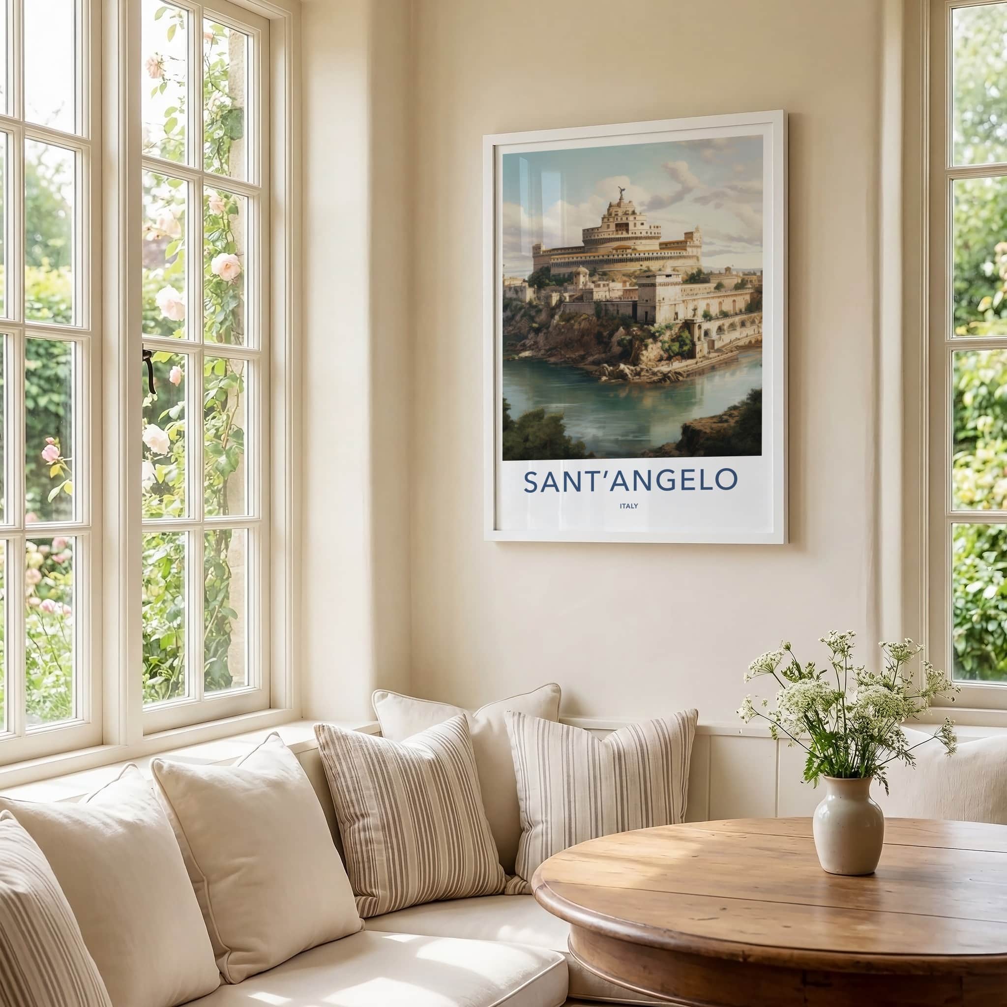 Sant Angelo Poster - Italy Travel Art - Riverbank Ancient Fortress Home Decor