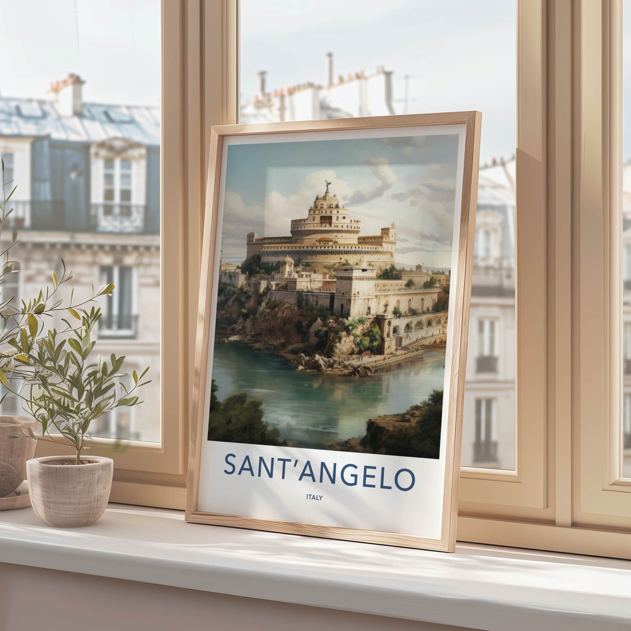 Sant Angelo Poster - Italy Travel Art - Riverbank Ancient Fortress Home Decor