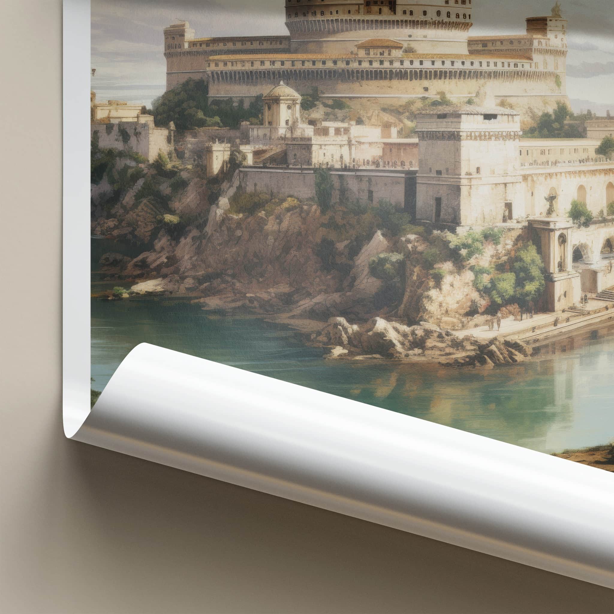 Sant Angelo Poster - Italy Travel Art - Riverbank Ancient Fortress Home Decor
