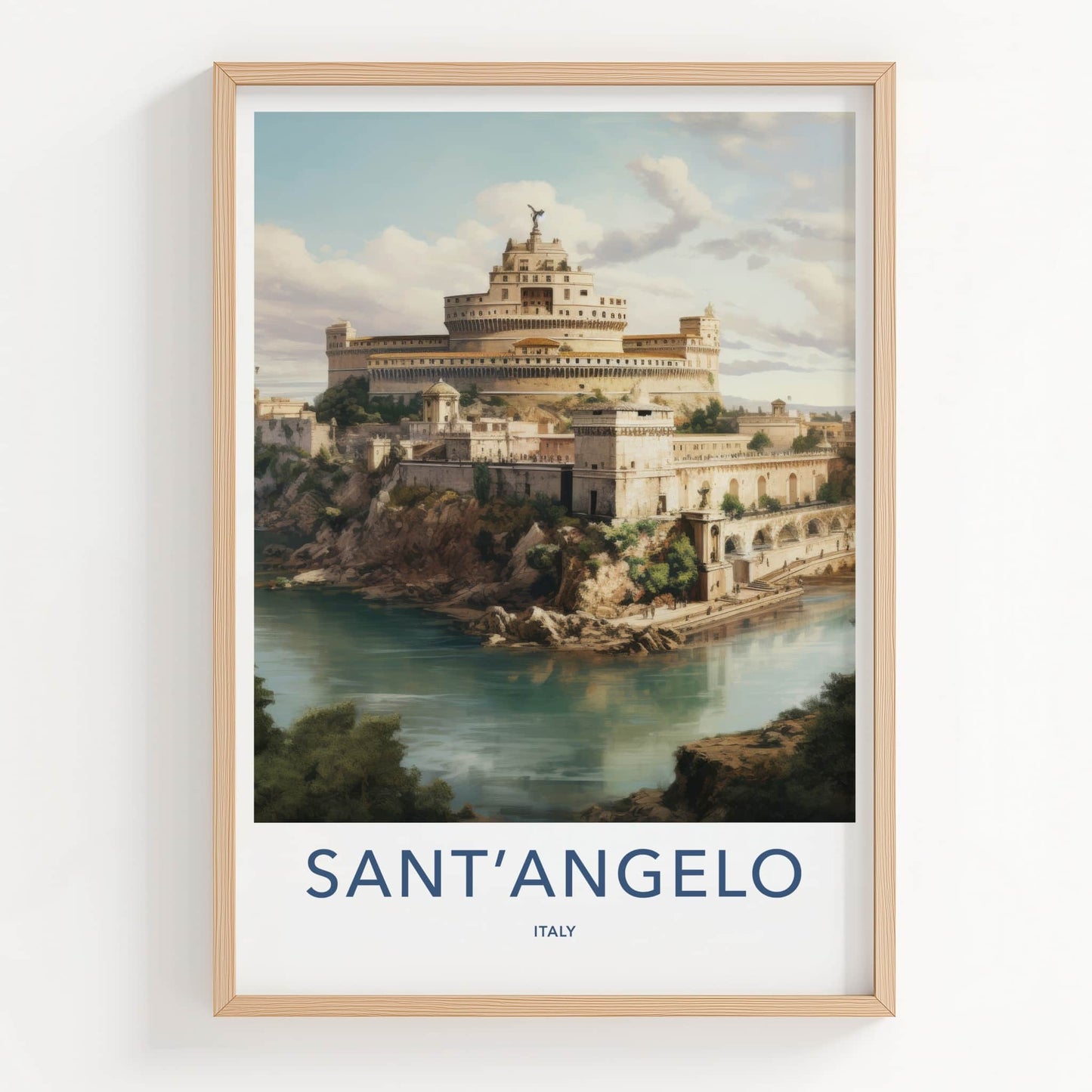 Sant Angelo Poster - Italy Travel Art - Riverbank Ancient Fortress Home Decor