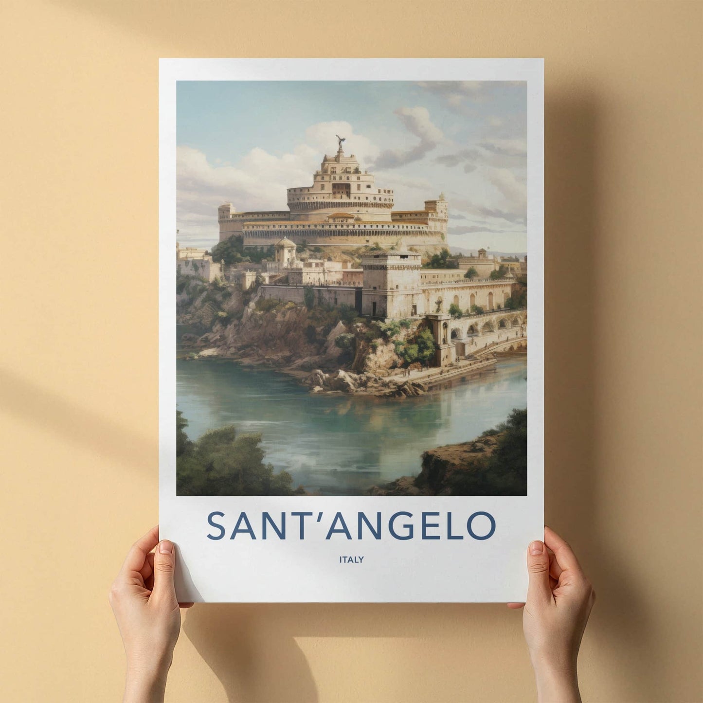 Sant Angelo Poster - Italy Travel Art - Riverbank Ancient Fortress Home Decor