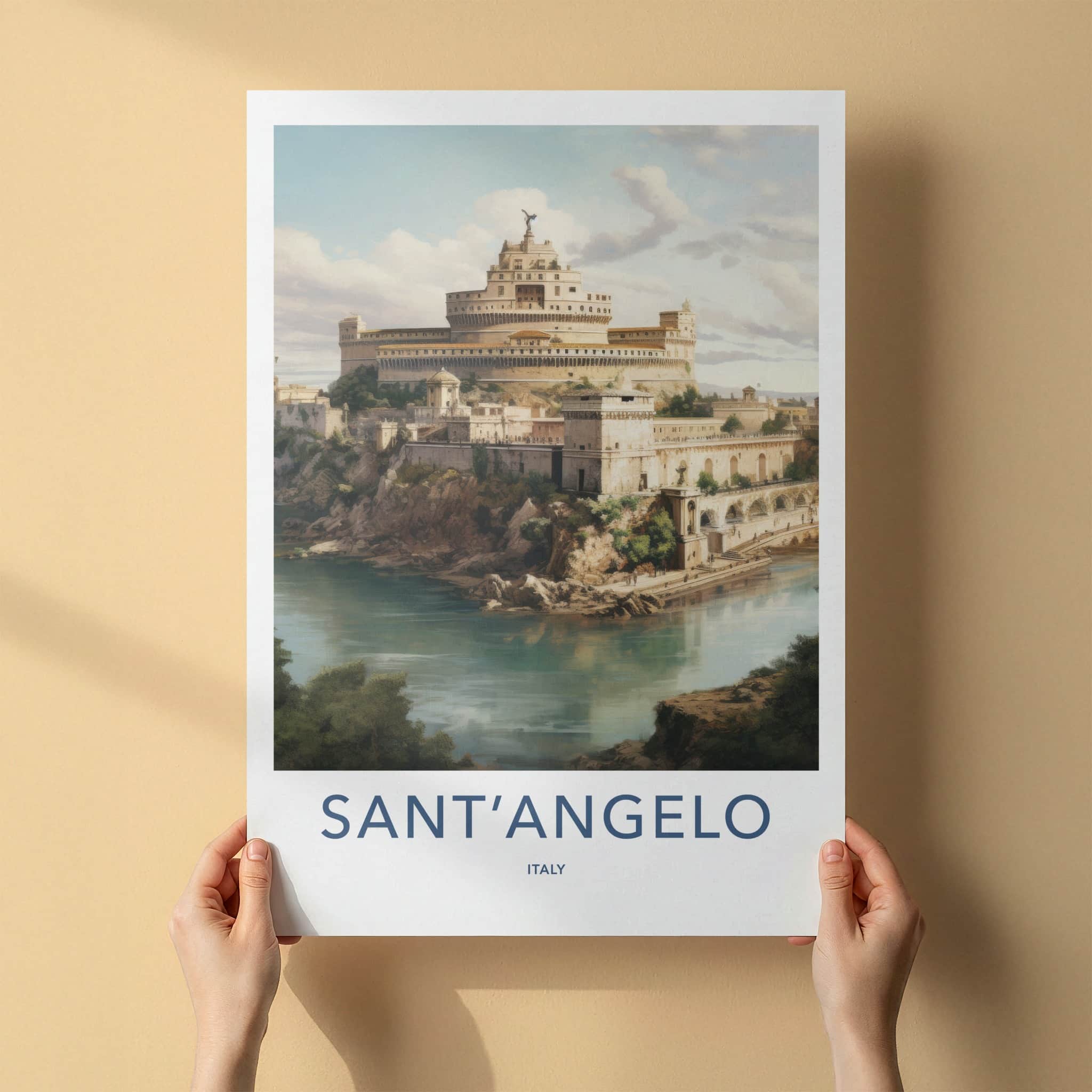 Sant Angelo Poster - Italy Travel Art - Riverbank Ancient Fortress Home Decor