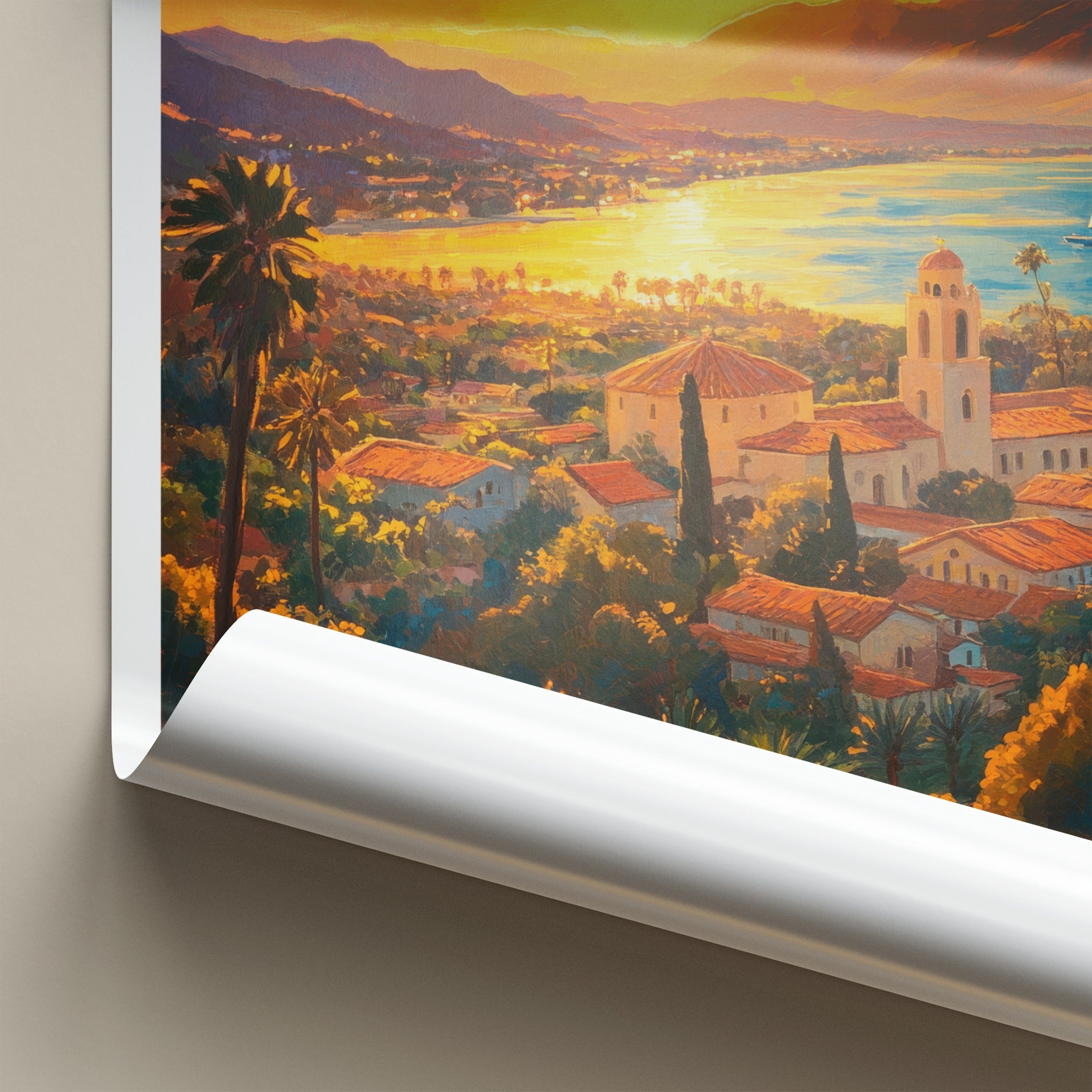 Santa Barbara Poster - California Travel Art - Golden Coastal Sunset Home Decor
