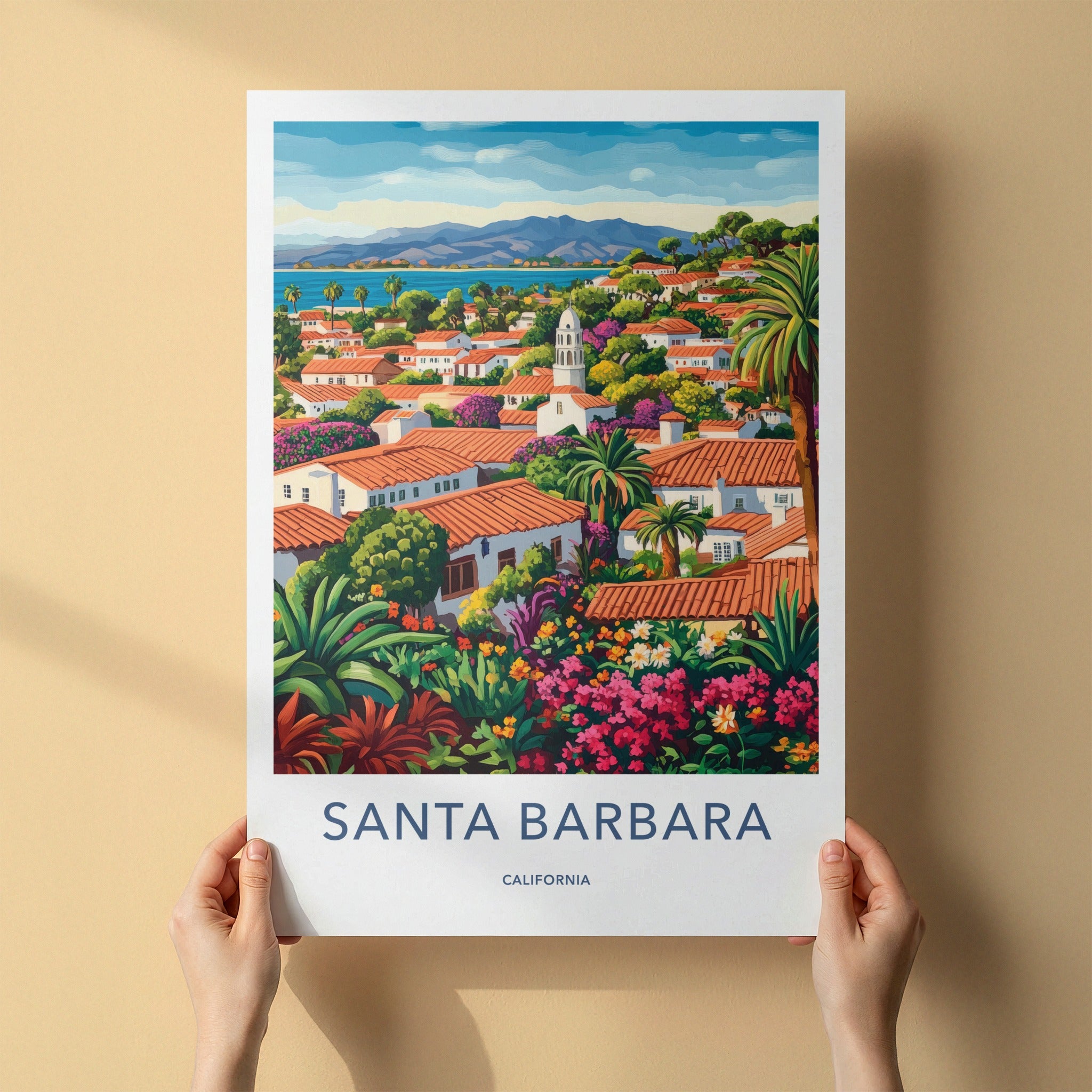 Santa Barbara Poster - California Travel Art - Lush Coastal Village Home Decor