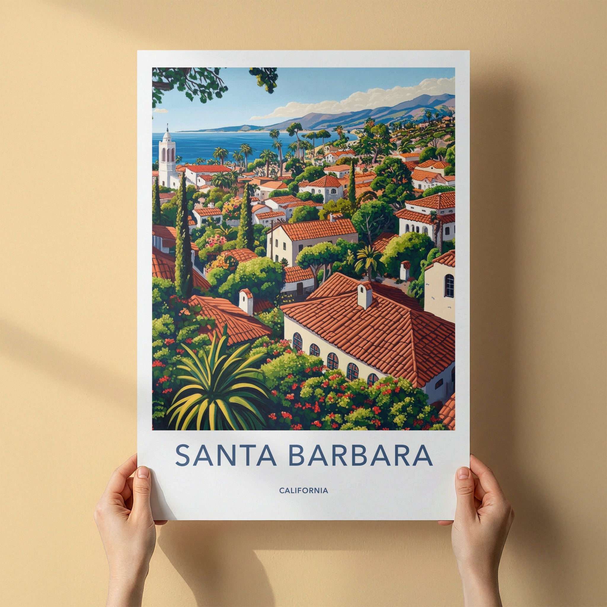 Santa Barbara Poster - California Travel Art - Mediterranean Seaside Town Home Decor