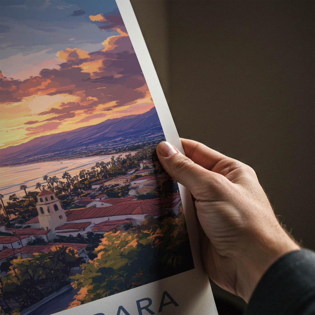 Santa Barbara Poster - California Travel Art - Ocean Sunset Town Home Decor