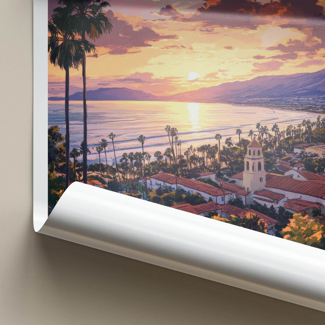Santa Barbara Poster - California Travel Art - Ocean Sunset Town Home Decor