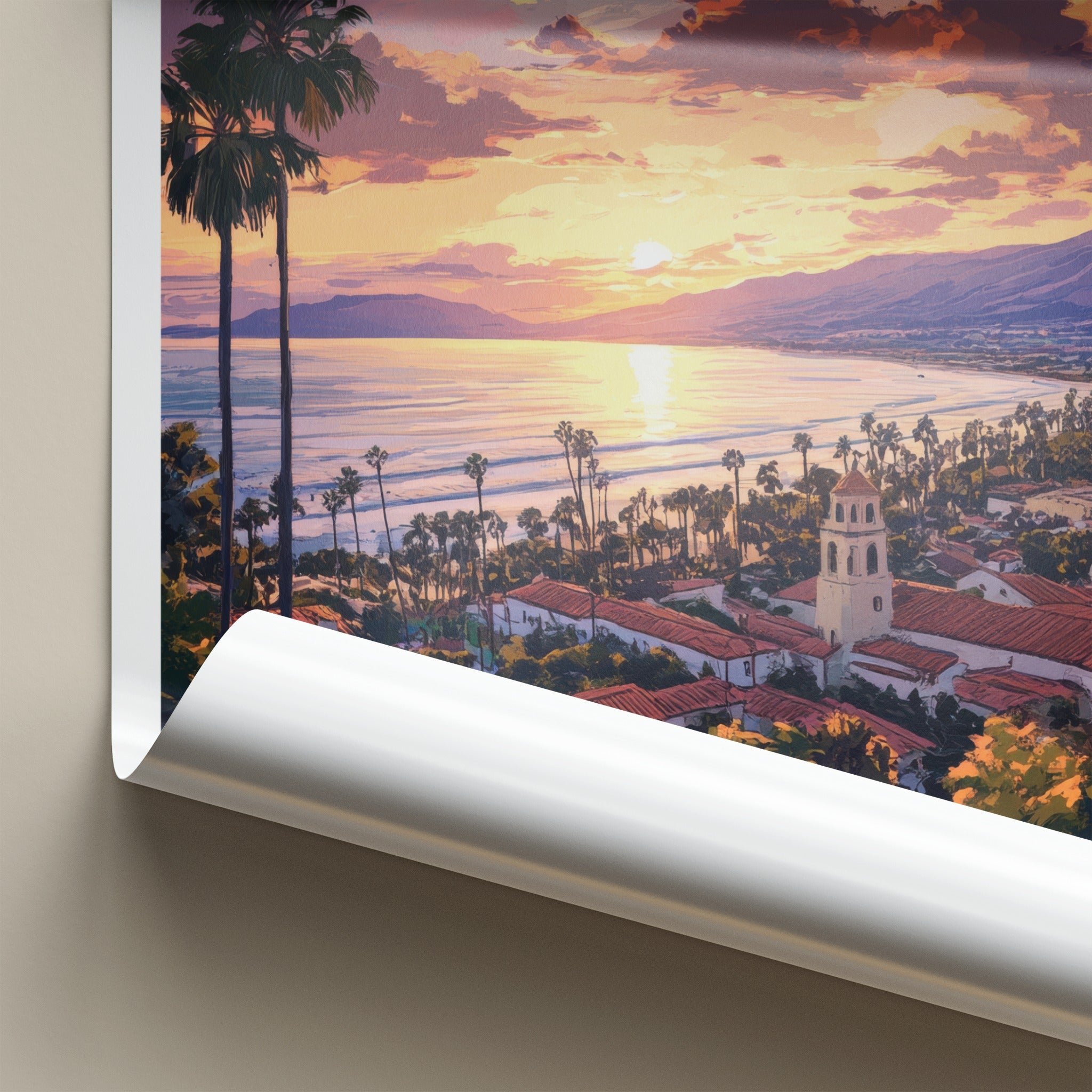 Santa Barbara Poster - California Travel Art - Ocean Sunset Town Home Decor