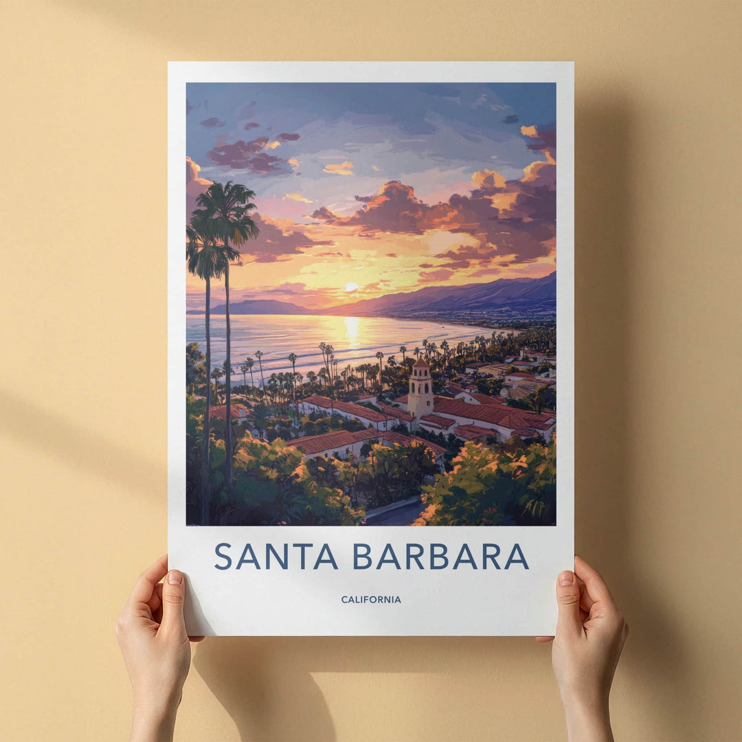 Santa Barbara Poster - California Travel Art - Ocean Sunset Town Home Decor