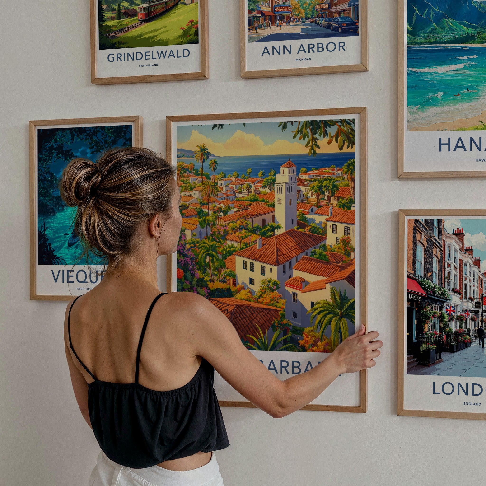 Santa Barbara Poster - California Wall Art - Coastal Village Overview Home Decor