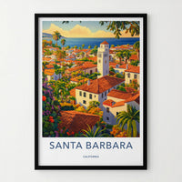 Santa Barbara Poster - California Wall Art - Coastal Village Overview Home Decor
