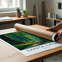 Santa Cruz Poster - California Travel Art - Redwood Forest Path Wall Decor