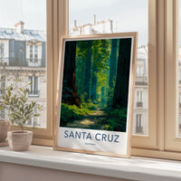 Santa Cruz Poster - California Travel Art - Redwood Forest Path Wall Decor
