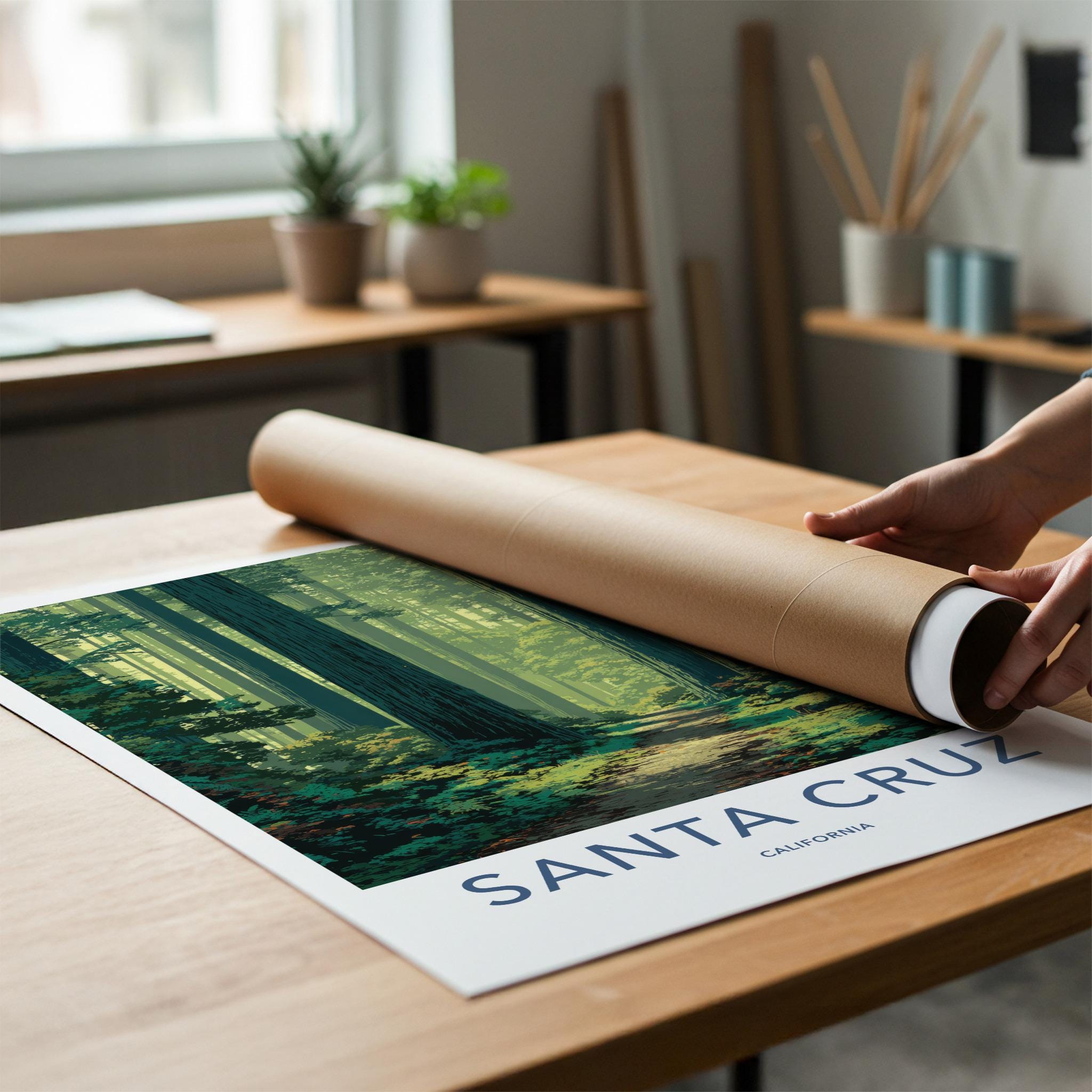 Santa Cruz Poster - California Travel Art - Sun Dappled Path Home Decor