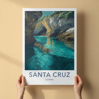 Santa Cruz Poster - California Travel Art - Turquoise Water Caves Wall Decor
