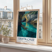 Santa Cruz Poster - California Travel Art - Turquoise Water Caves Wall Decor