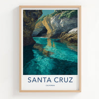 Santa Cruz Poster - California Travel Art - Turquoise Water Caves Wall Decor