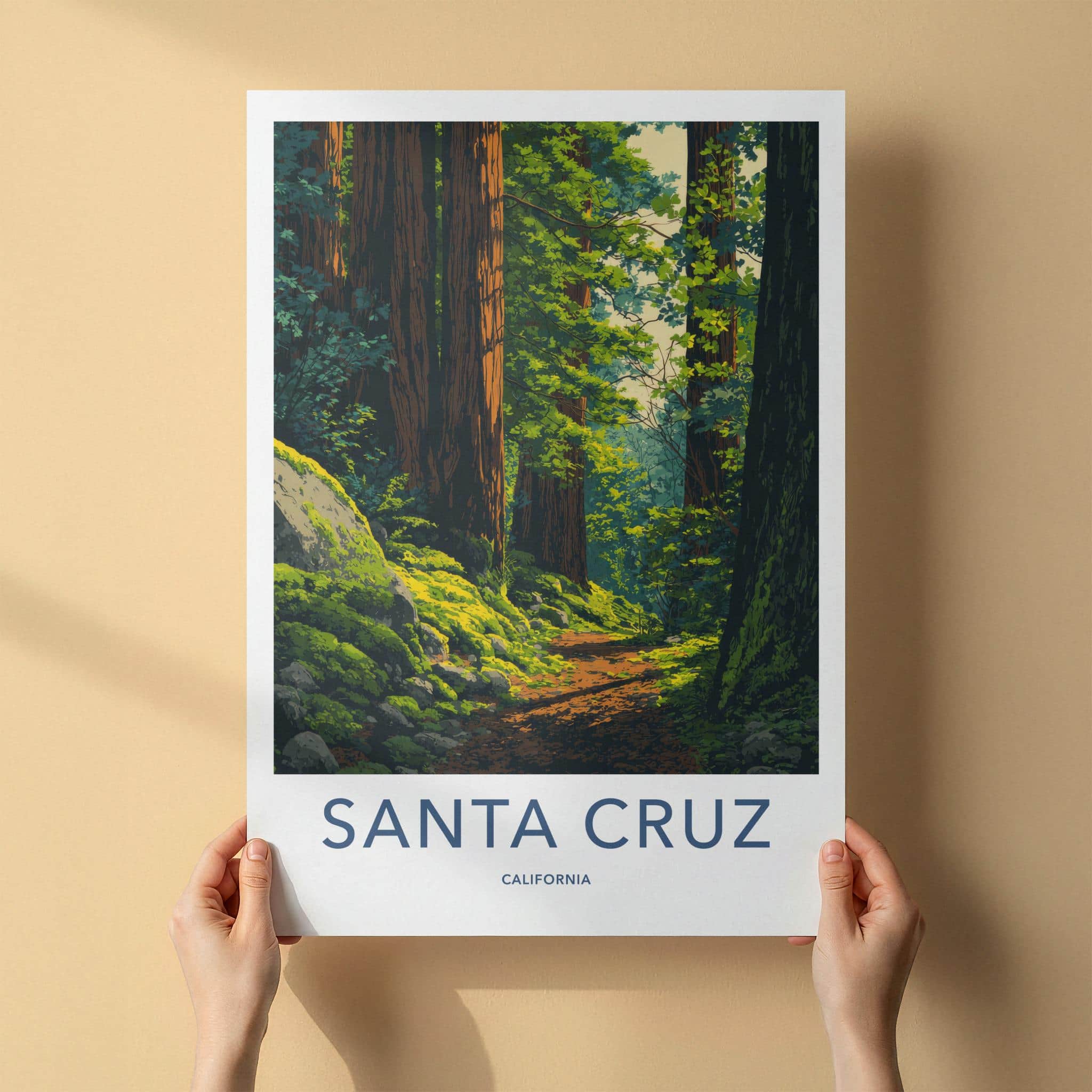 Santa Cruz Poster - California Wall Art - Redwood Forest Trail Home Decor
