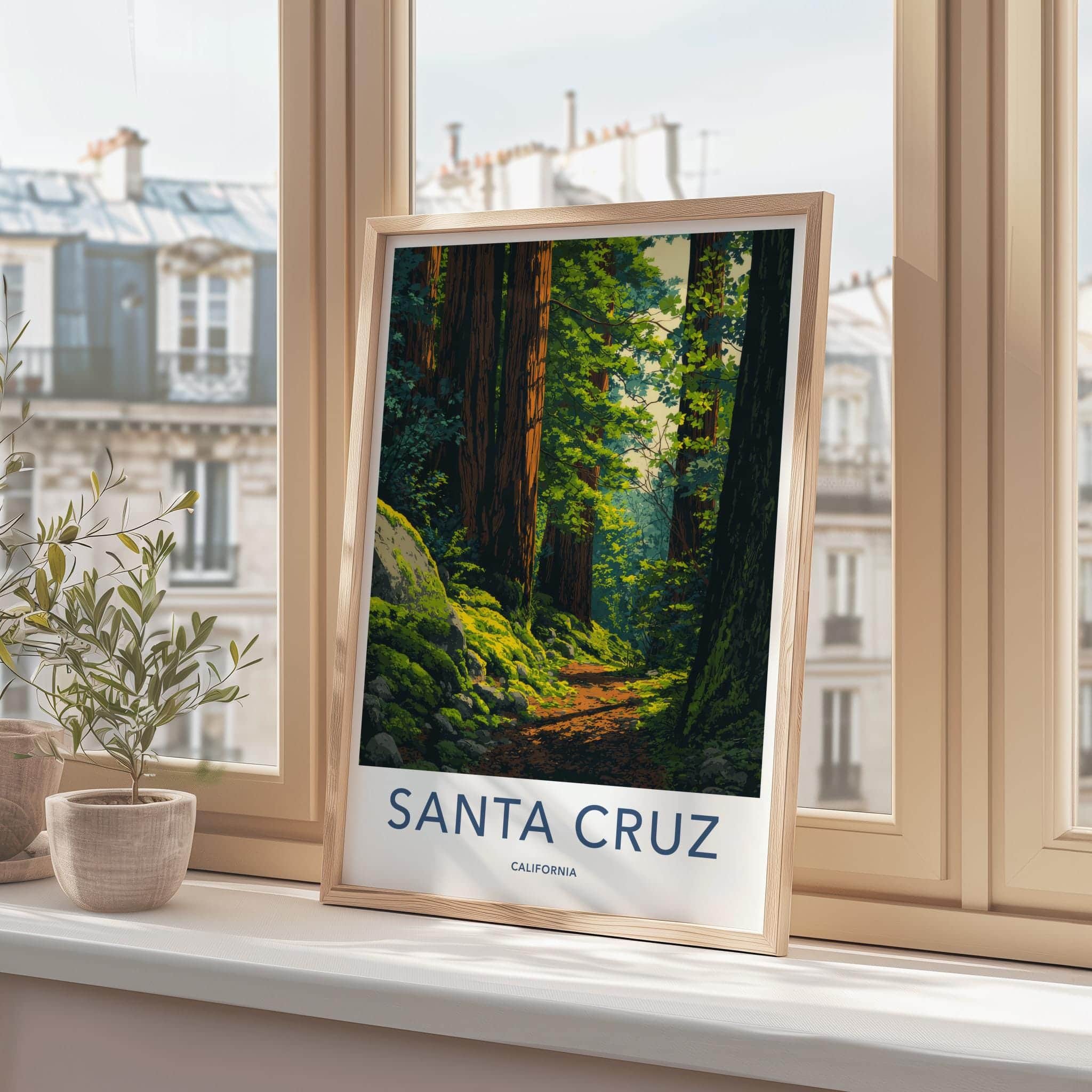 Santa Cruz Poster - California Wall Art - Redwood Forest Trail Home Decor