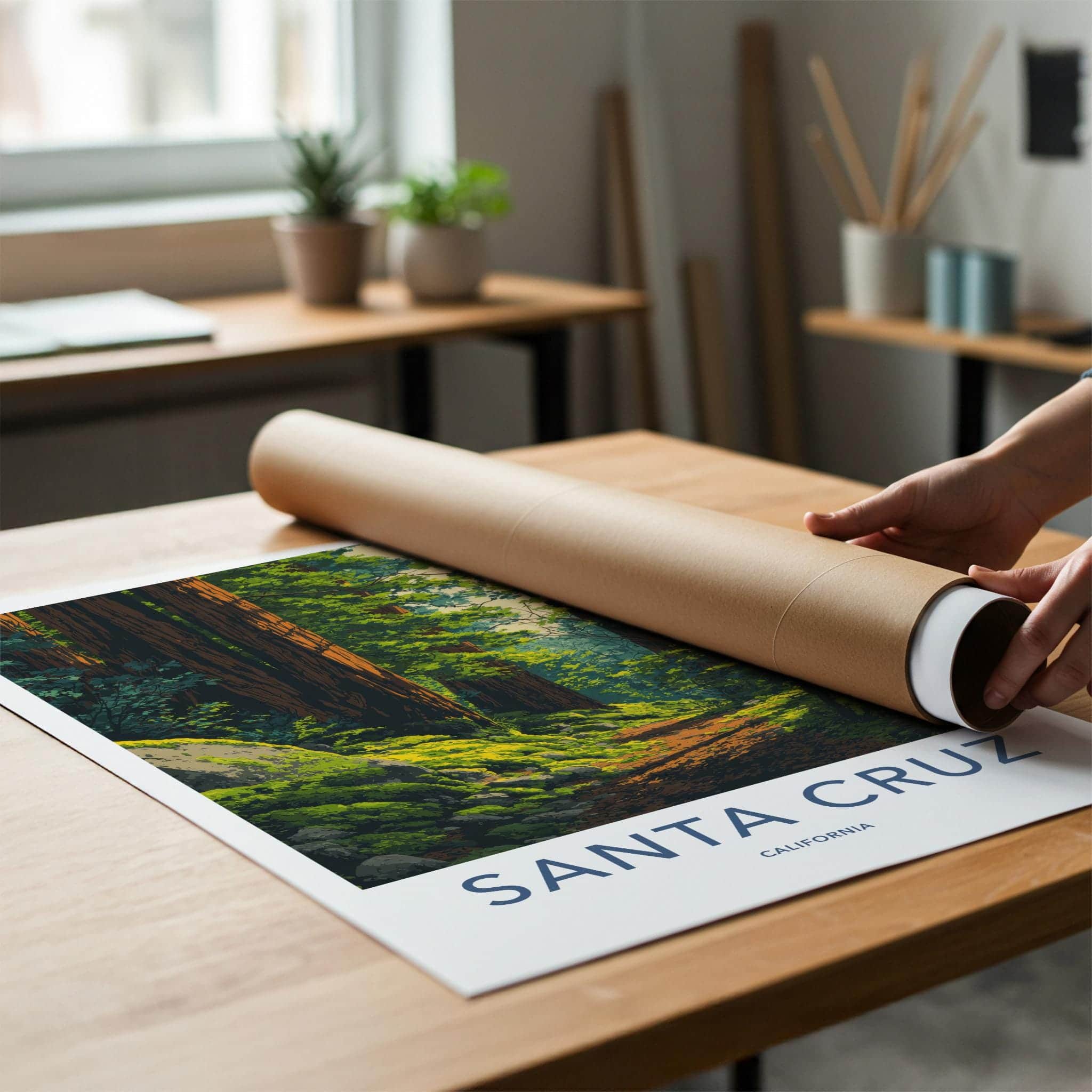 Santa Cruz Poster - California Wall Art - Redwood Forest Trail Home Decor