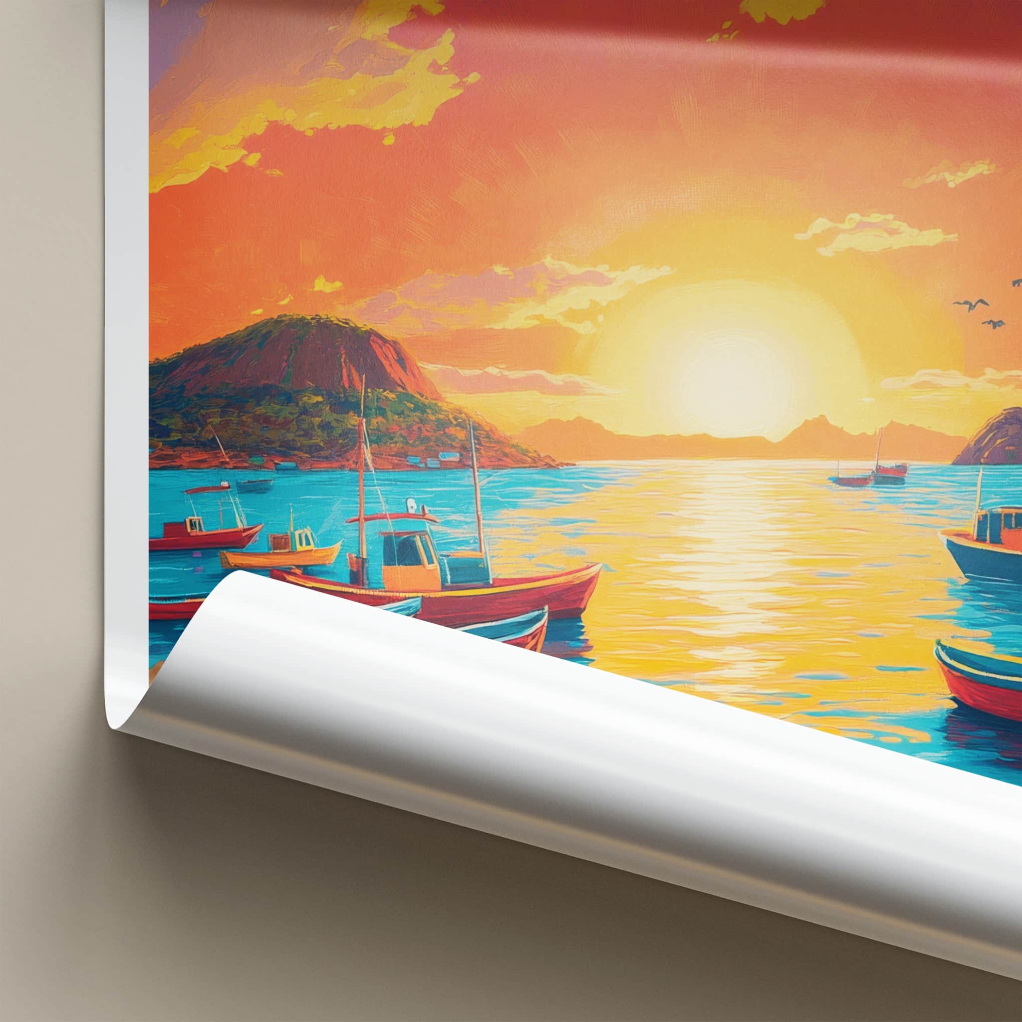 Santa Cruz Poster - Ecuador Travel Art - Boats Sunset Ocean Home Decor