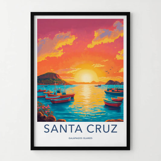 Santa Cruz Poster - Ecuador Travel Art - Boats Sunset Ocean Home Decor