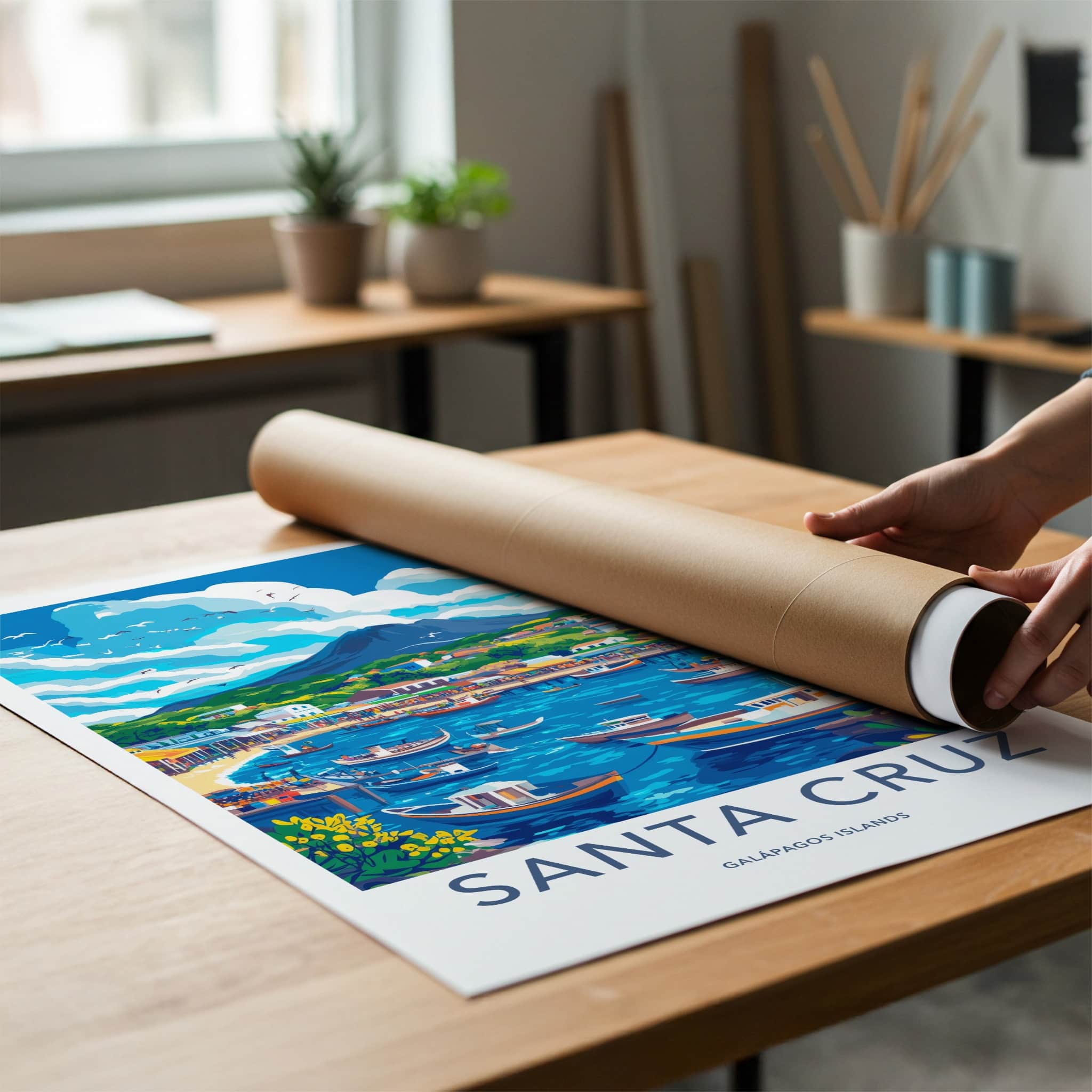 Santa Cruz Poster - Ecuador Travel Art - Colorful Bay Village Home Decor