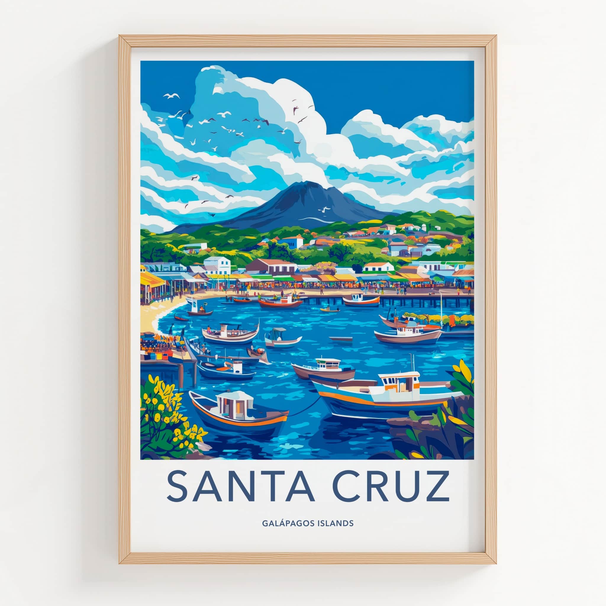 Santa Cruz Poster - Ecuador Travel Art - Colorful Bay Village Home Decor