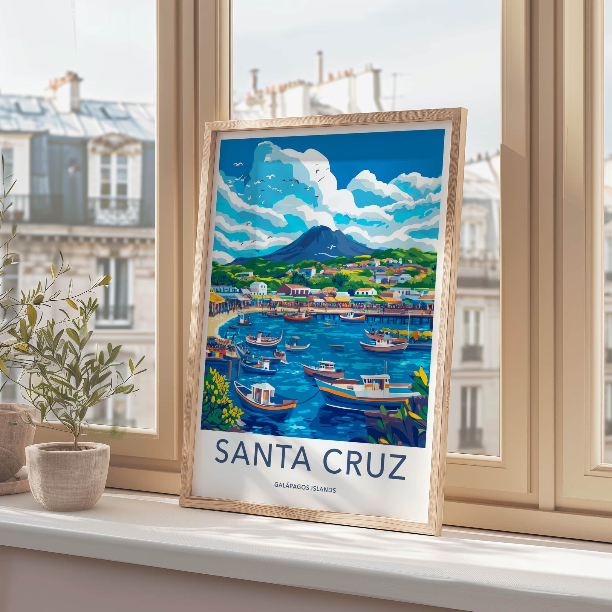 Santa Cruz Poster - Ecuador Travel Art - Colorful Bay Village Home Decor