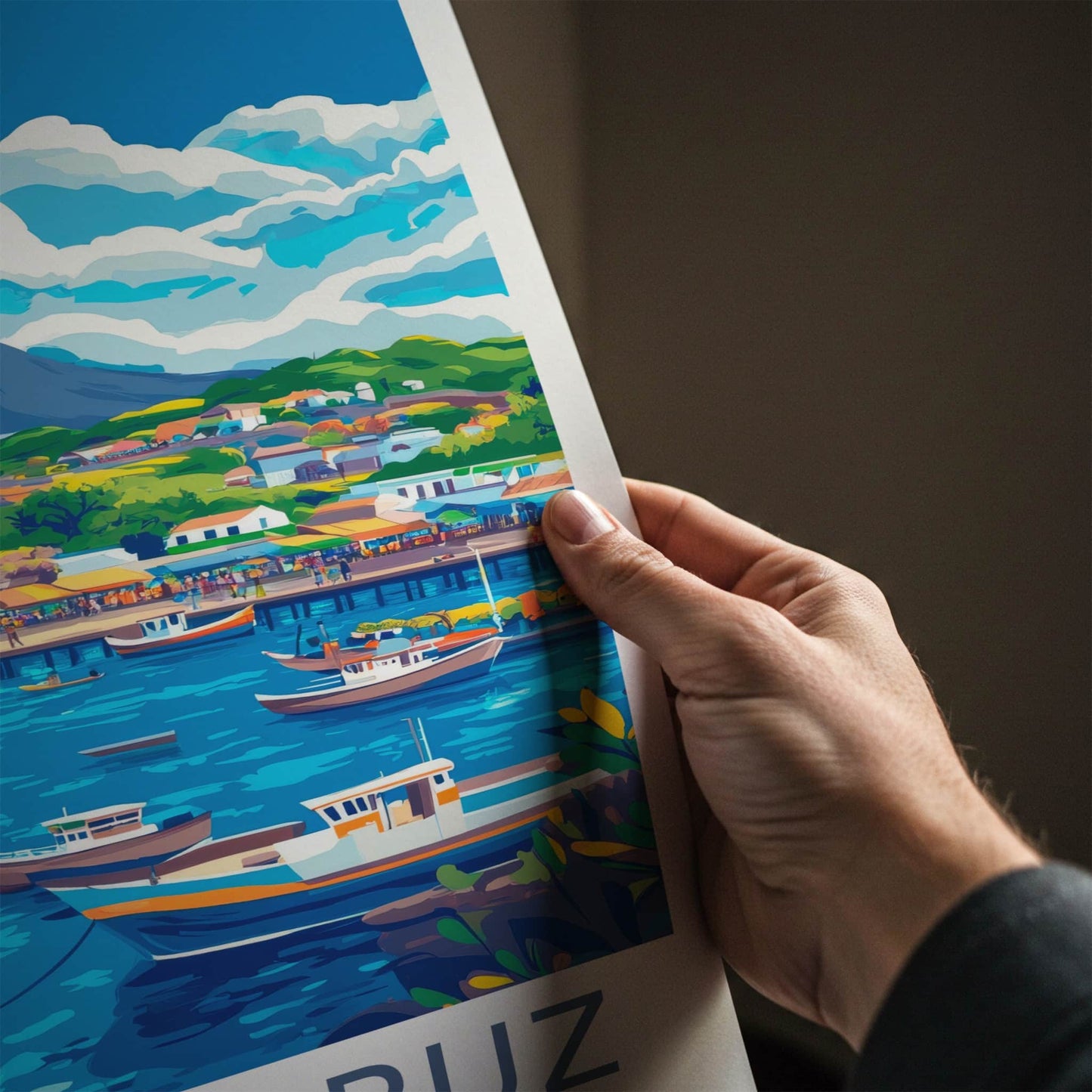 Santa Cruz Poster - Ecuador Travel Art - Colorful Bay Village Home Decor