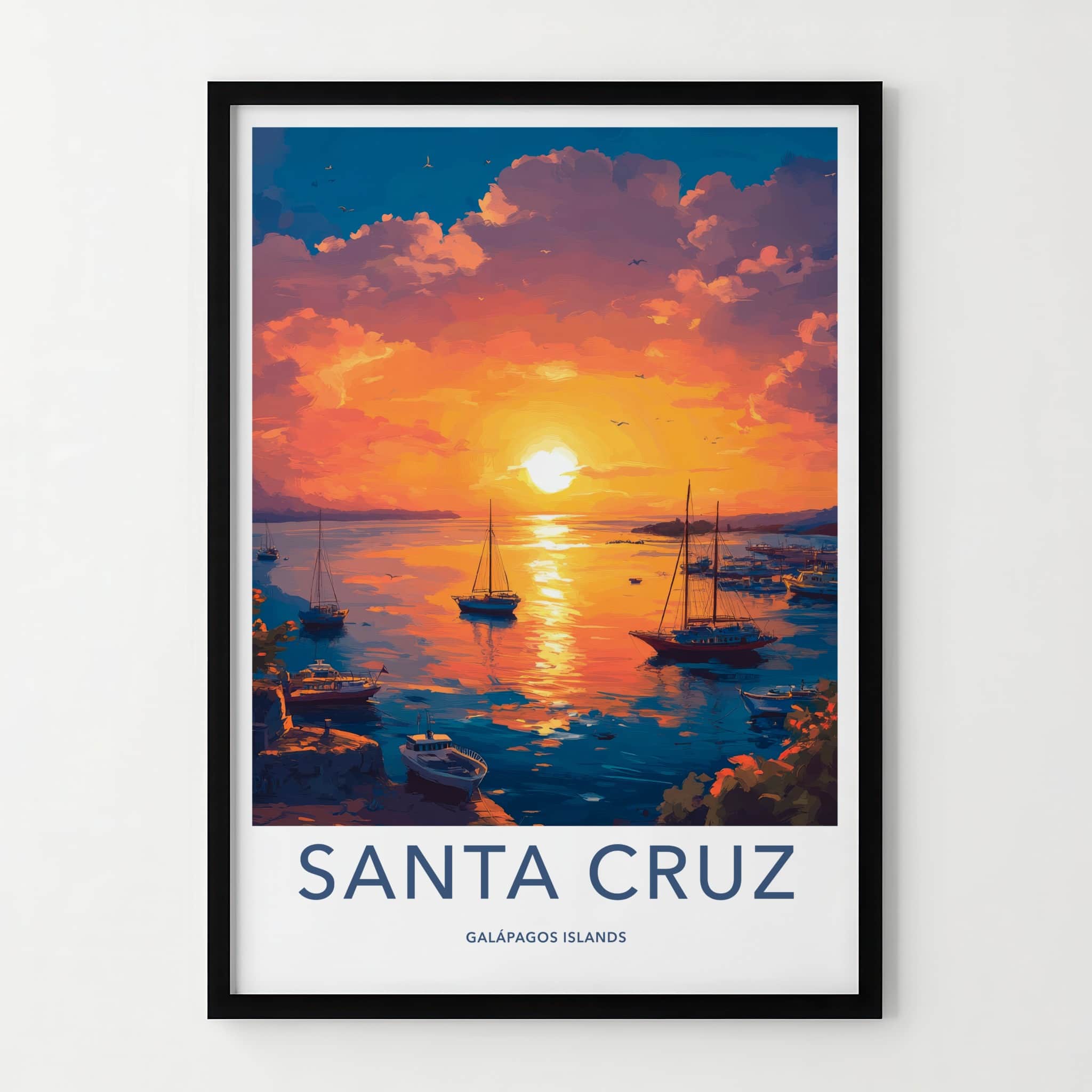 Santa Cruz Poster - Ecuador Travel Art - Vibrant Sunset Harbor Wall Decor