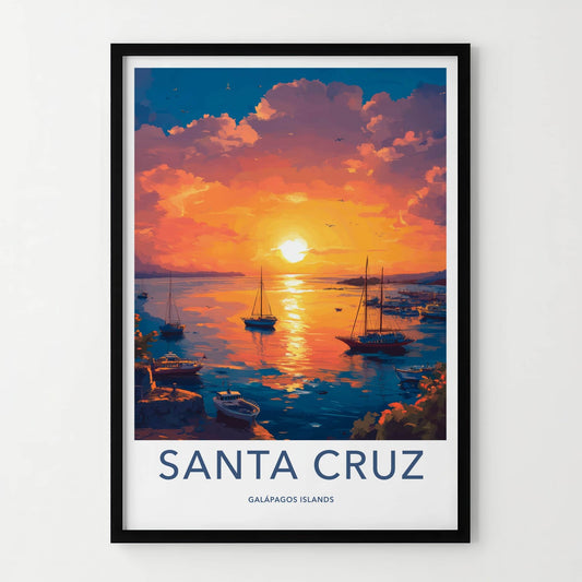 Santa Cruz Poster - Ecuador Travel Art - Vibrant Sunset Harbor Wall Decor