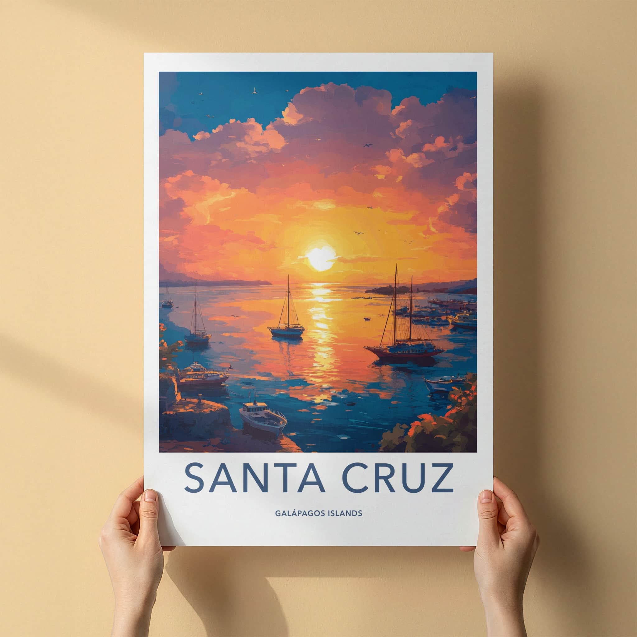 Santa Cruz Poster - Ecuador Travel Art - Vibrant Sunset Harbor Wall Decor