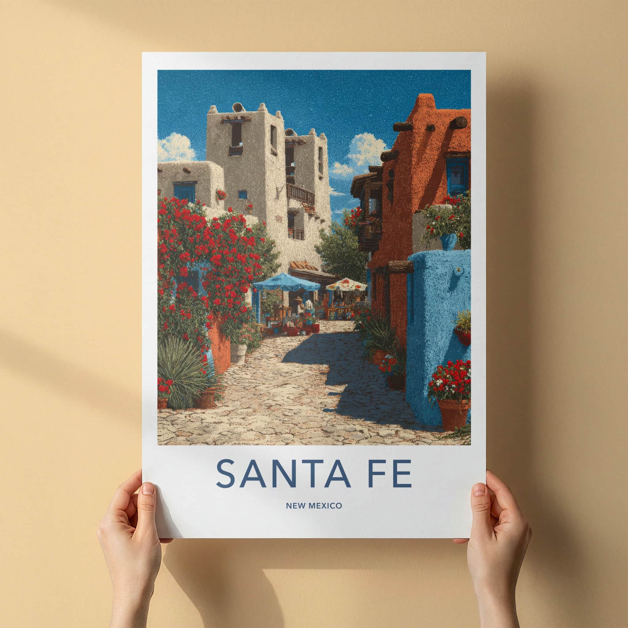 Santa Fe Poster - New Mexico Travel Art - Adobe Buildings Red Home Decor