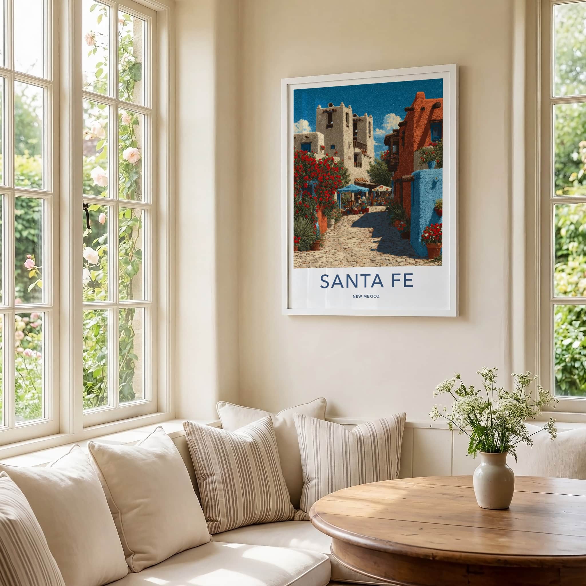 Santa Fe Poster - New Mexico Travel Art - Adobe Buildings Red Home Decor