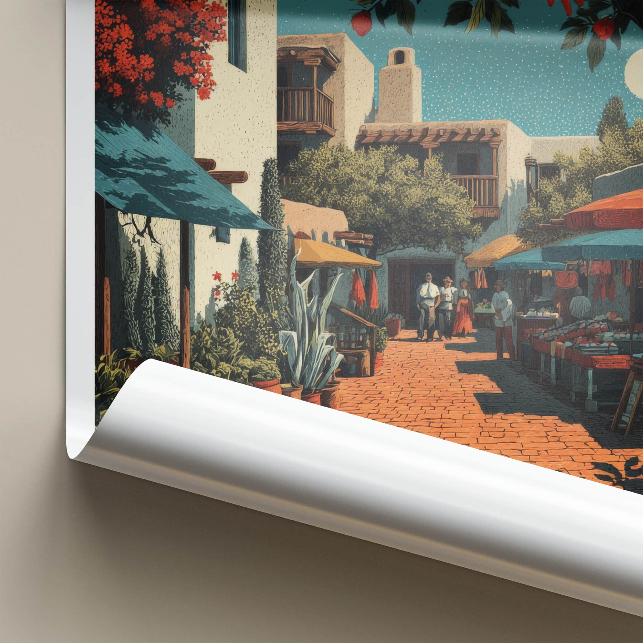 Santa Fe Poster - New Mexico Wall Art - Street Market Lively Home Decor