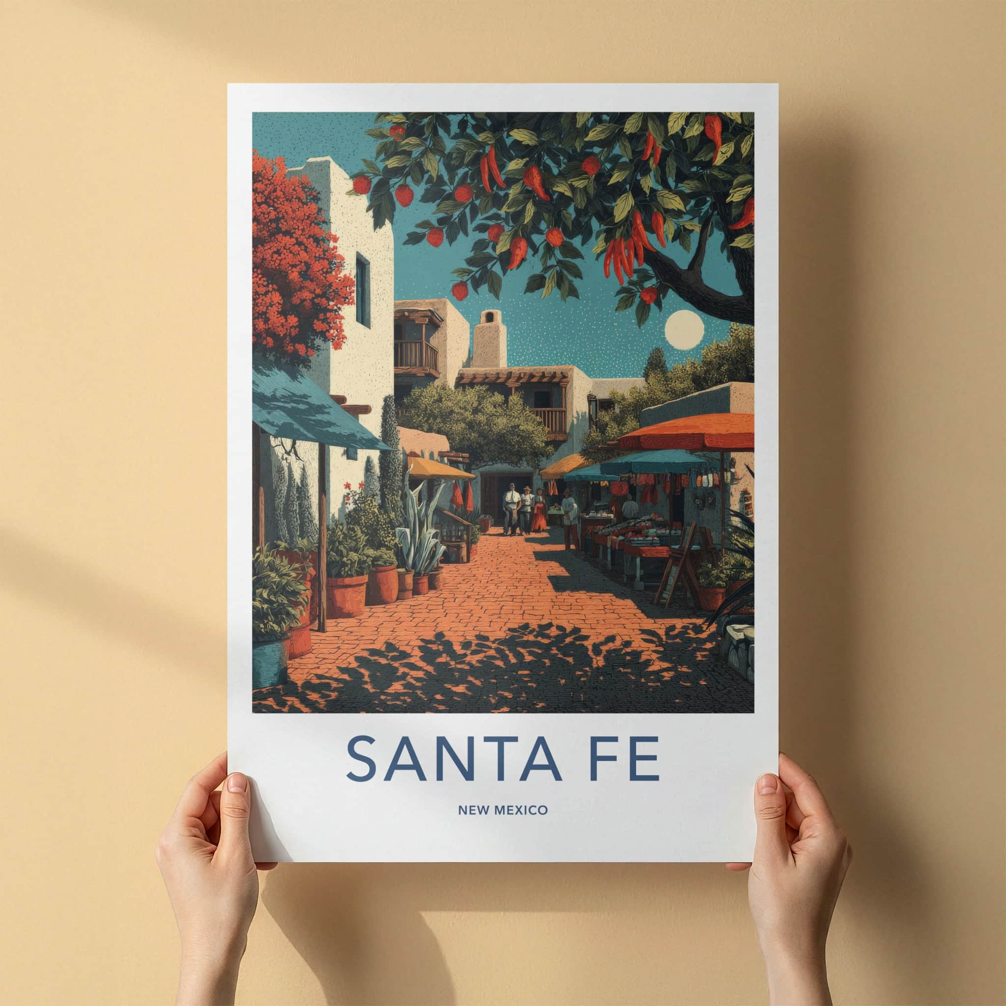 Santa Fe Poster - New Mexico Wall Art - Street Market Lively Home Decor