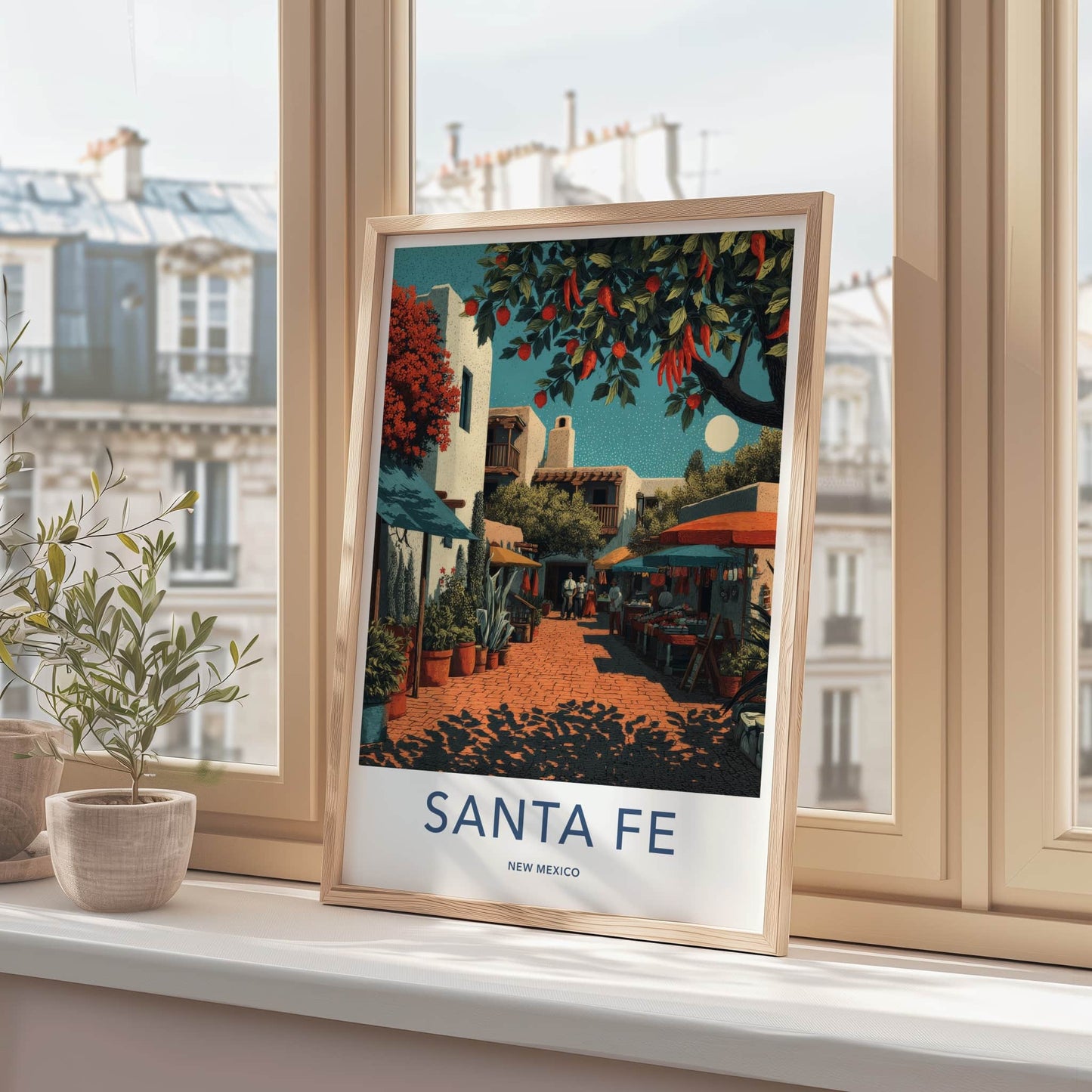 Santa Fe Poster - New Mexico Wall Art - Street Market Lively Home Decor