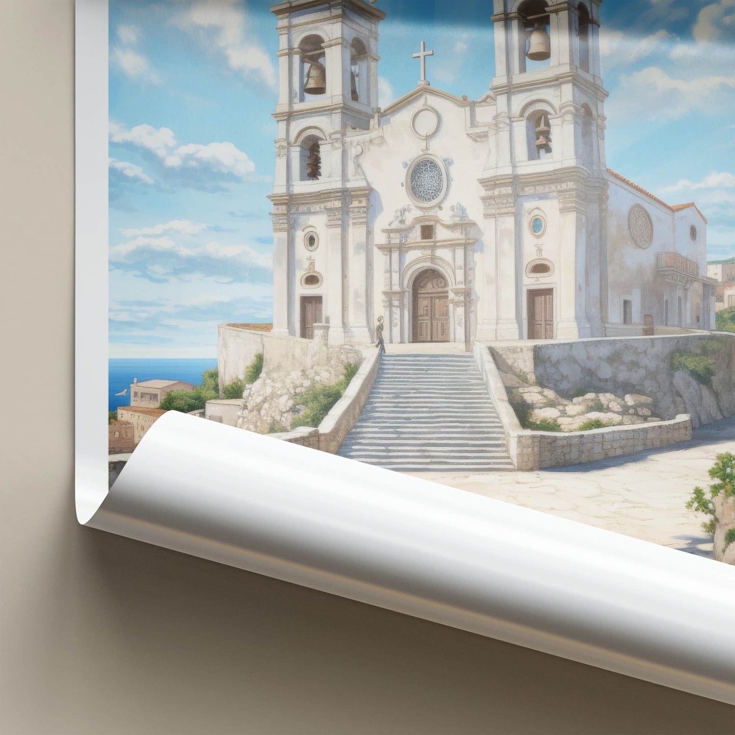 Santa Maria Poster - Italy Travel Art - Bell Towers Steps Home Decor