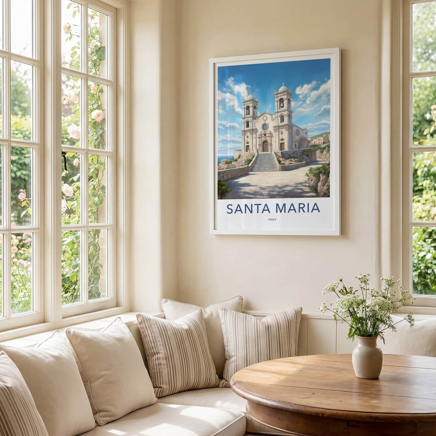 Santa Maria Poster - Italy Travel Art - Bell Towers Steps Home Decor