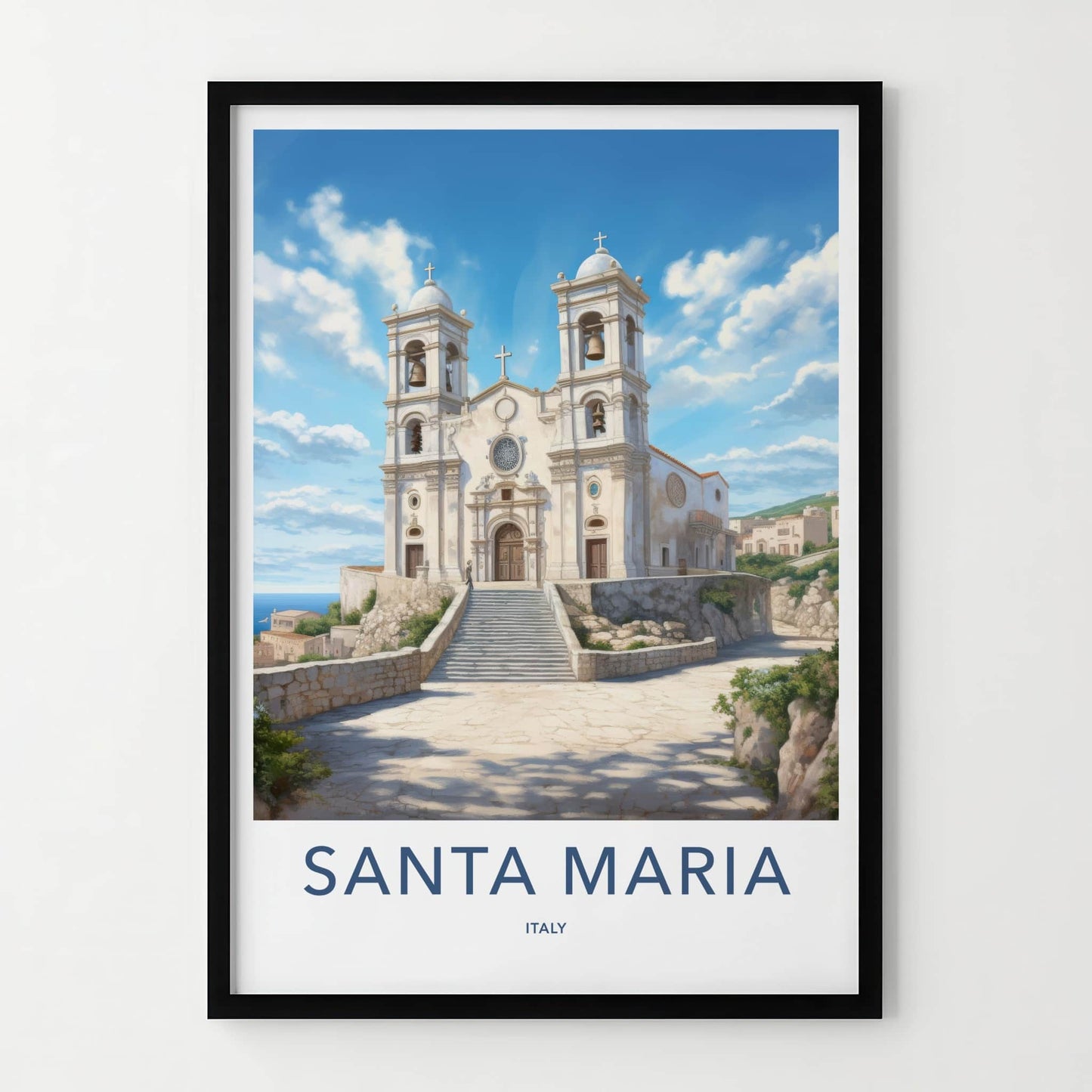 Santa Maria Poster - Italy Travel Art - Bell Towers Steps Home Decor