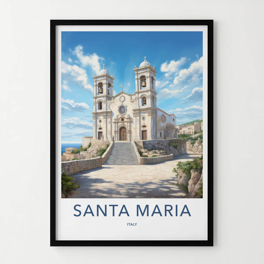 Santa Maria Poster - Italy Travel Art - Bell Towers Steps Home Decor